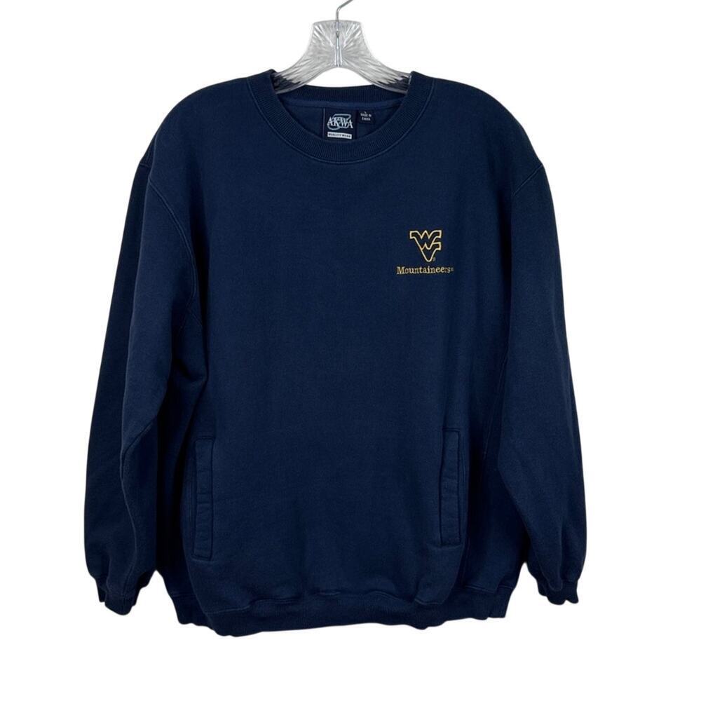 West Virginia Mountaineers Akwa Sweatshirt Navy Blue NCAA WVU Pullover Pockets L